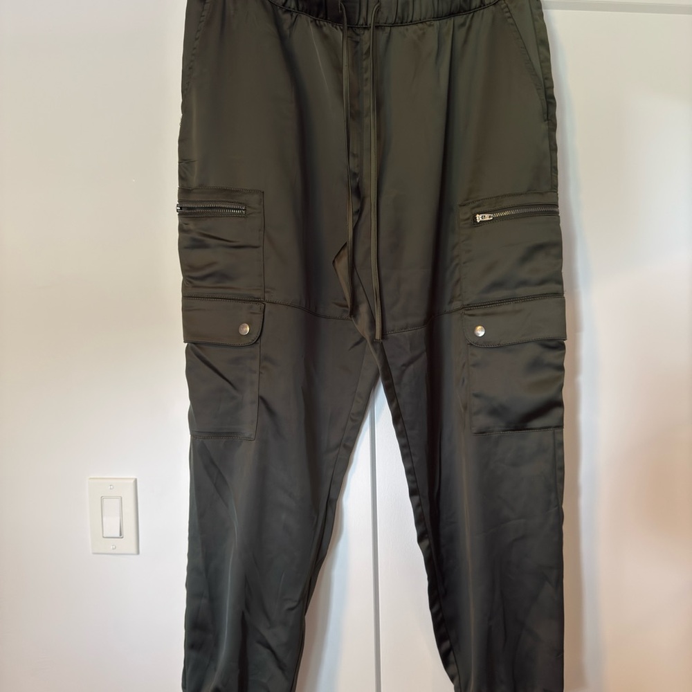 Banana Republic Olive Green Satin Cargo Joggers